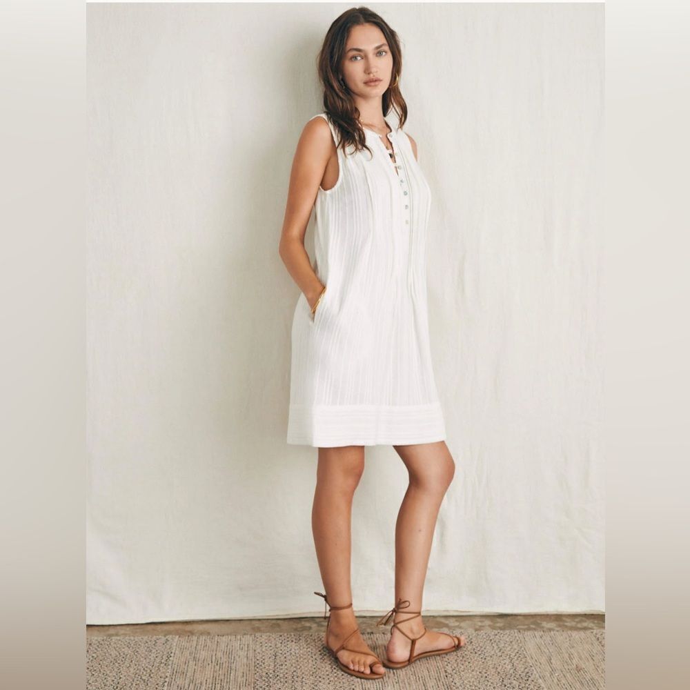 Faherty Sleeveless White Embroidered Dress &!pockets cottagecore white dress S